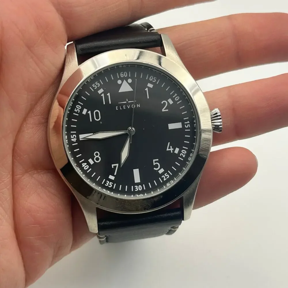 Elevon Hanson Silver Black GenuineLeather St. Steel Men’s Watch New Battery